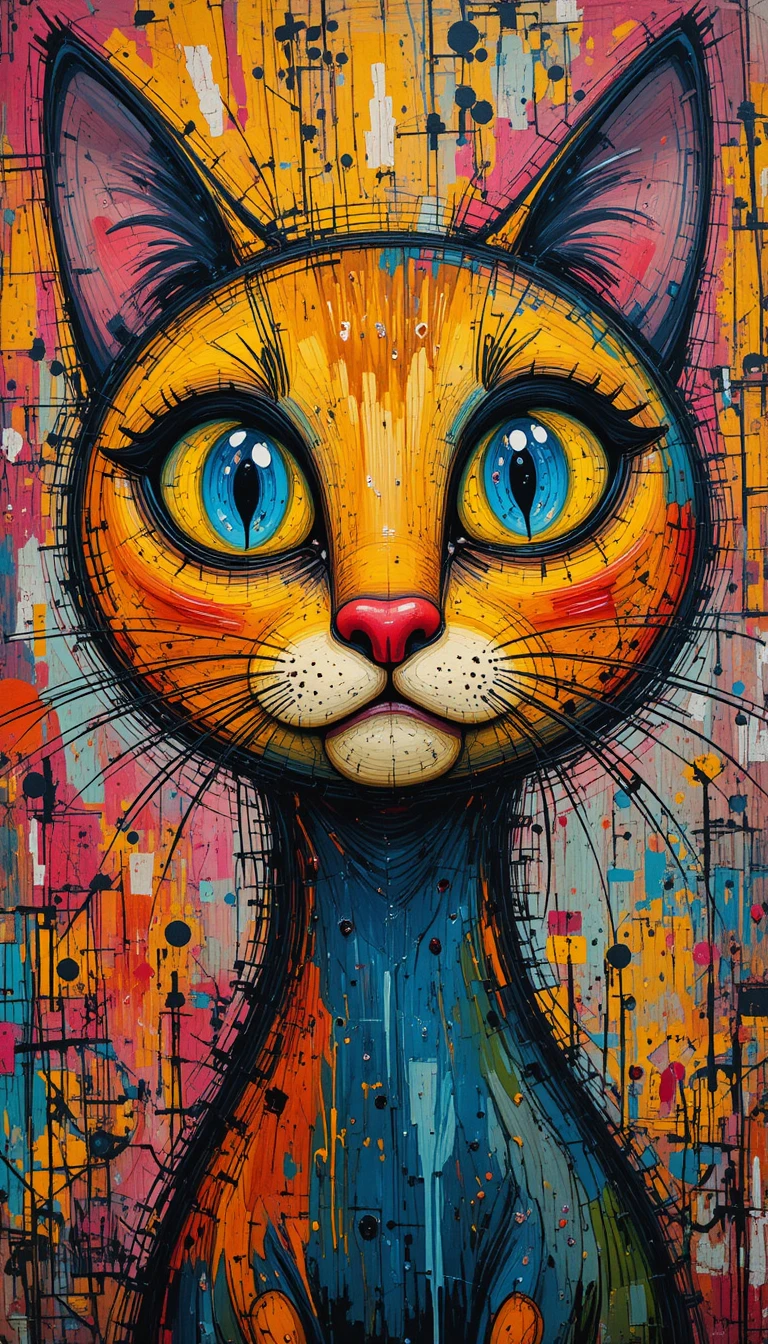 Peinture abstraite de chat au style graffiti coloré et audacieux