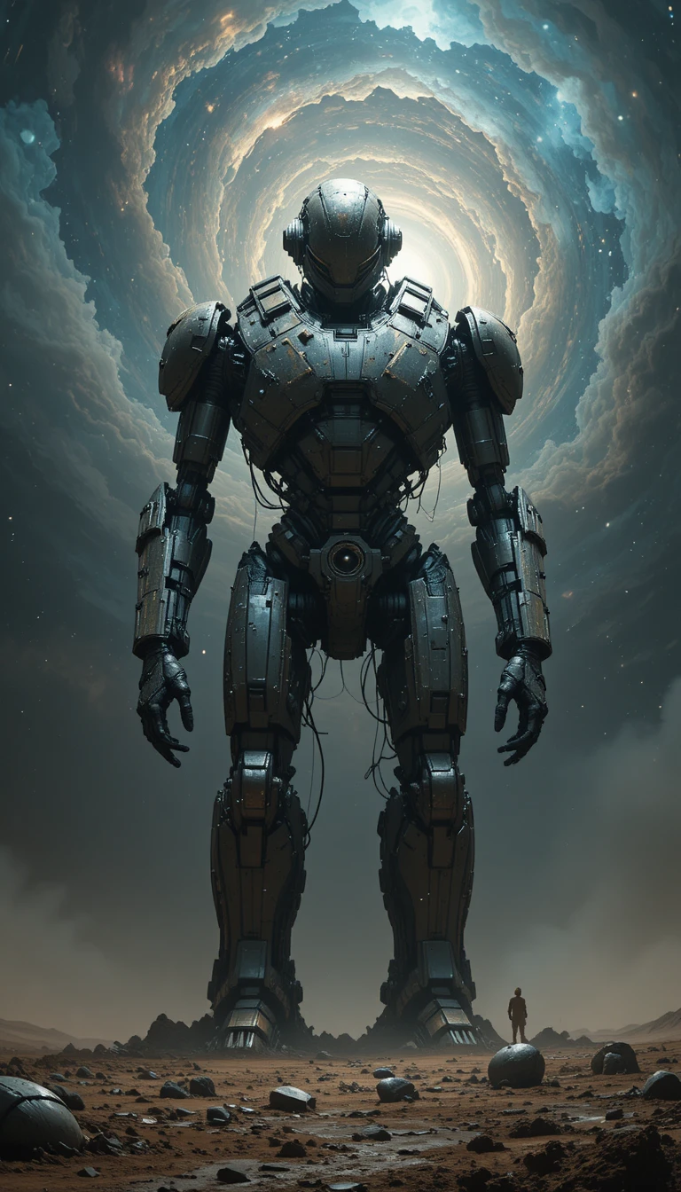 Kolossaler Terraforming-Roboter auf einer trostlosen fremden Welt