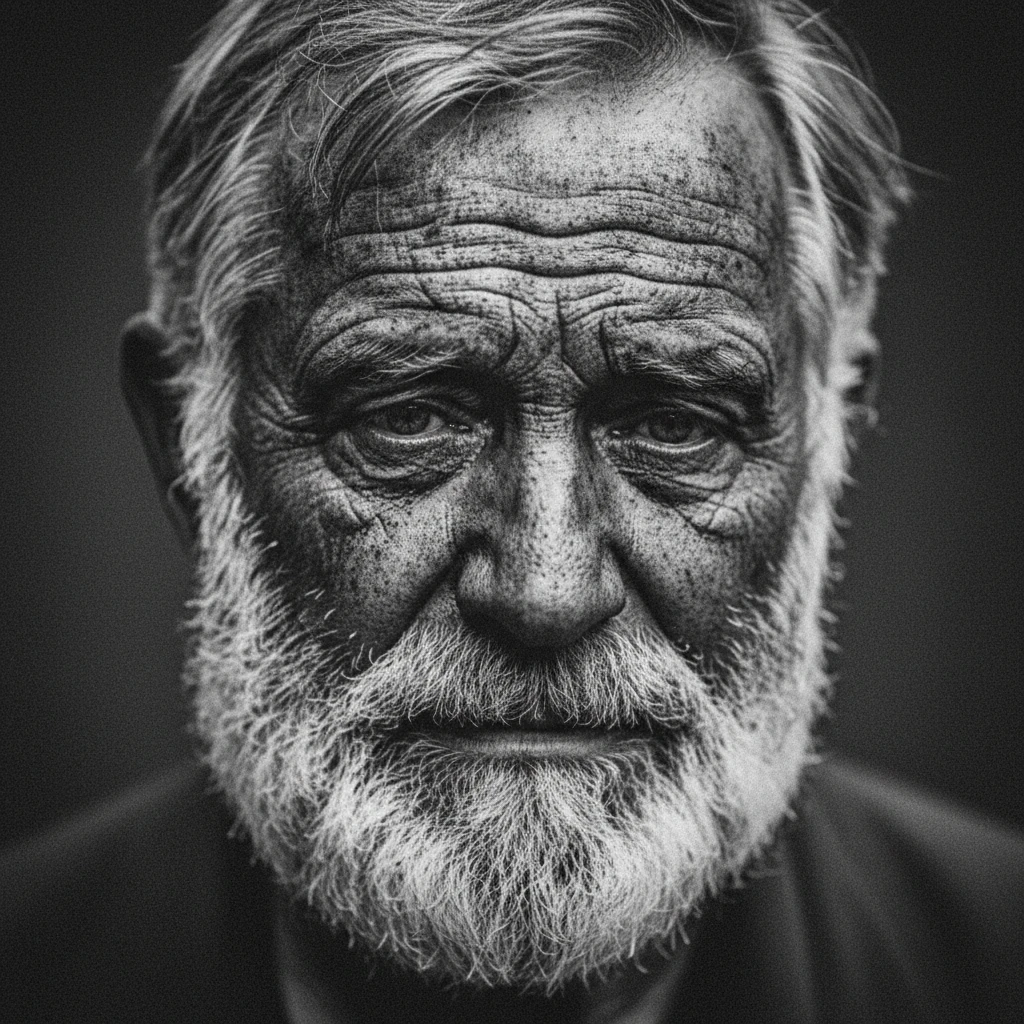 Retrato em preto e branco de close de um velho mineiro de carvão triste