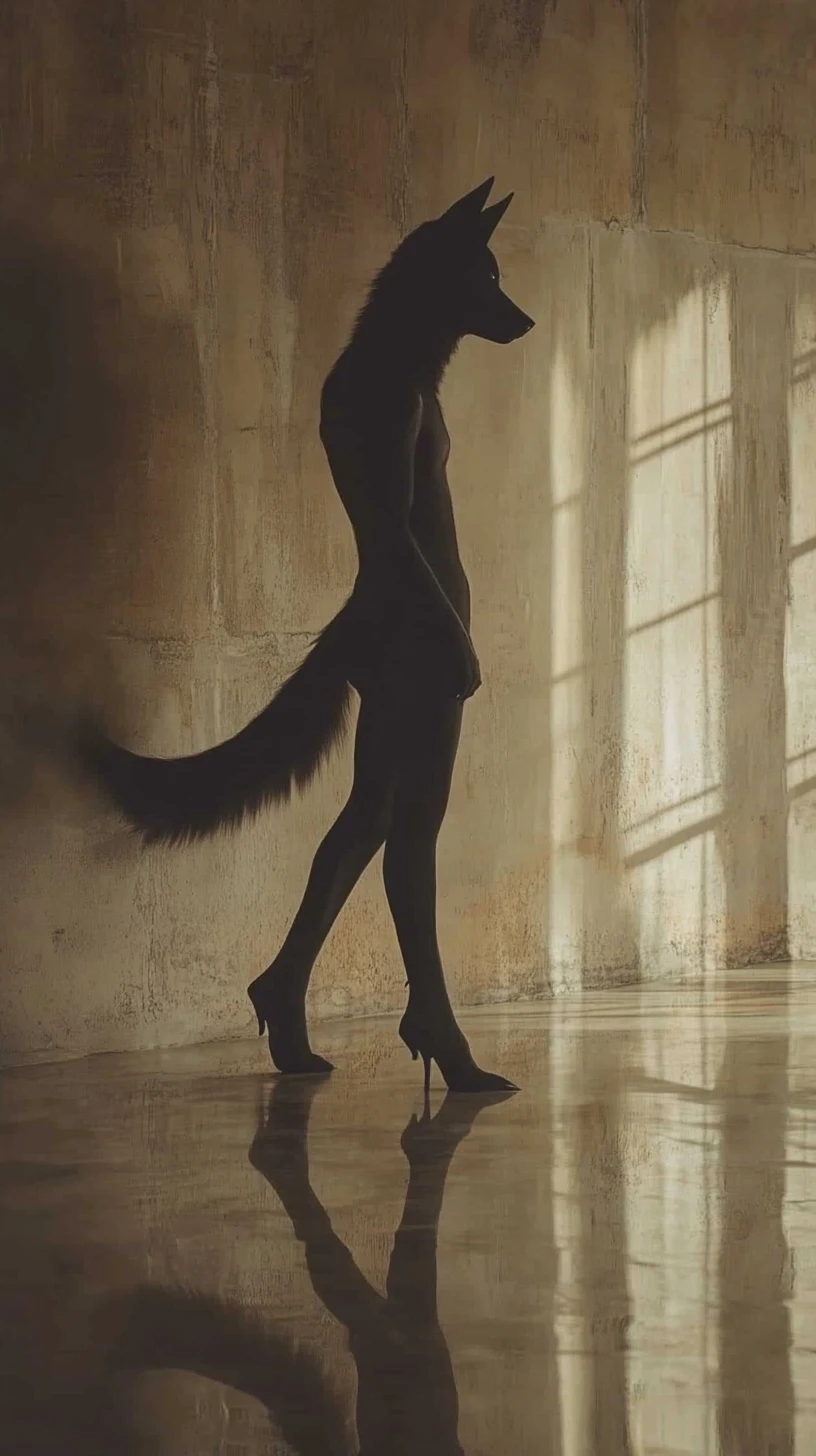 Lobo alto e estilizado posando em um interior gótico