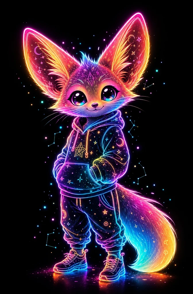 Neon fennec fox standing with hands in pockets