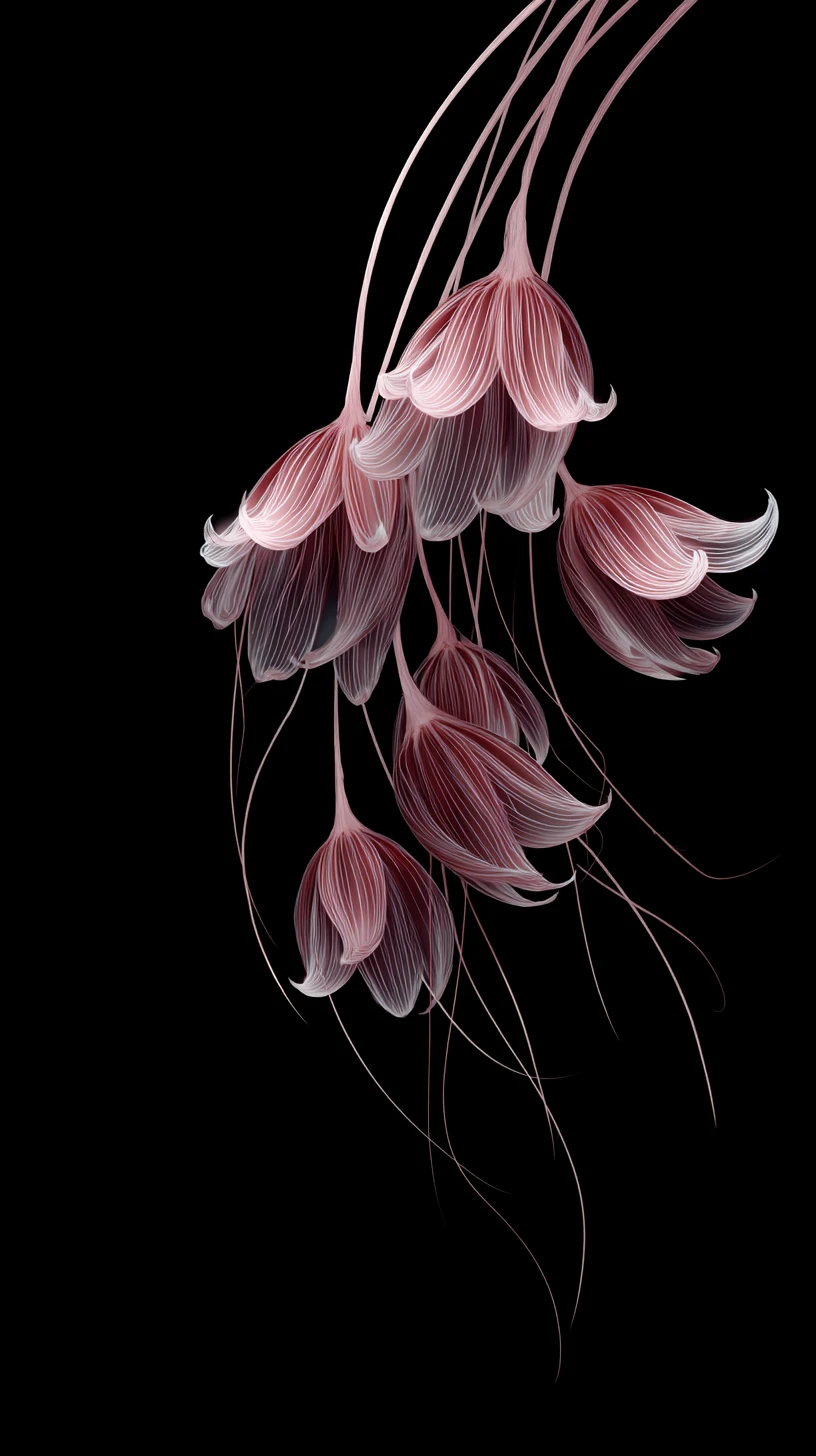 Striature rosa eteree che si trasformano in forme di luce simili a petali