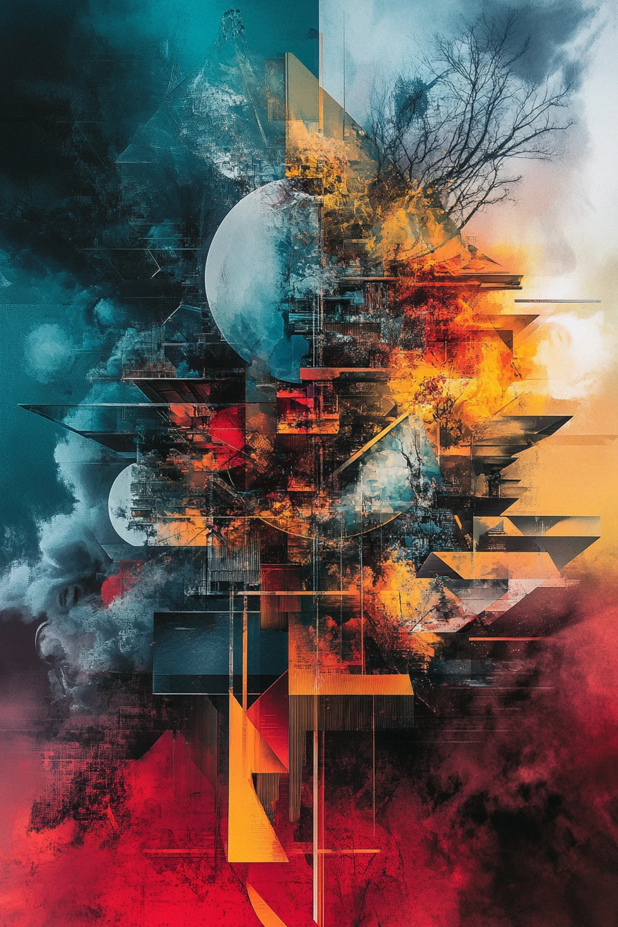 Forme surreali astratte e colorate in un layout minimalista armonioso