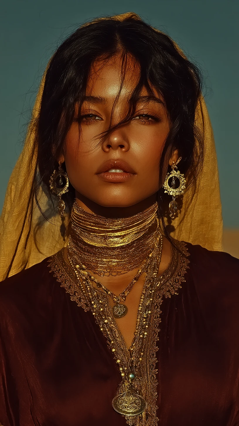 Arab woman standing gracefully at the heart of an oasis