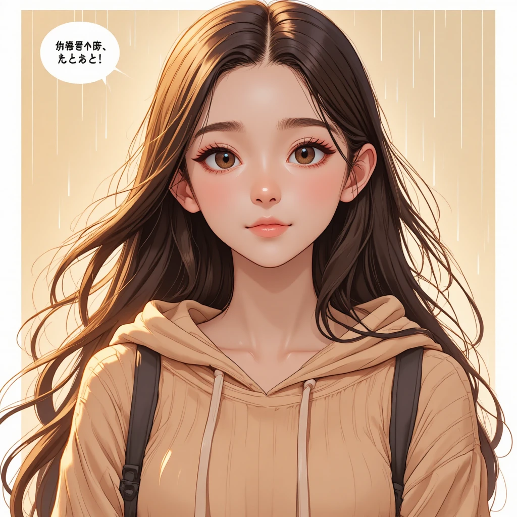 溫暖微笑的長棕髮柔和風格少女