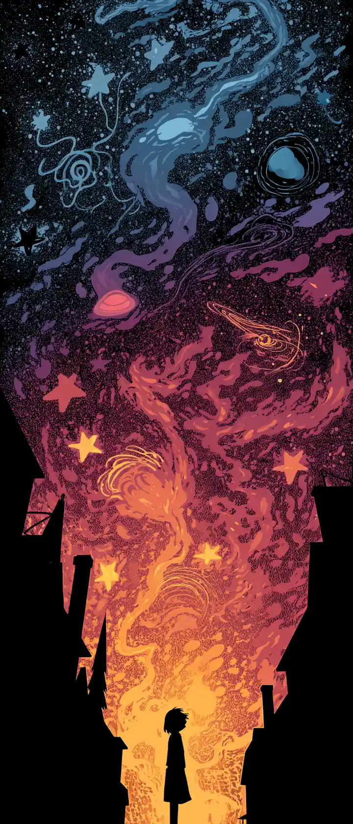 變幻星座夜空下的動畫少女