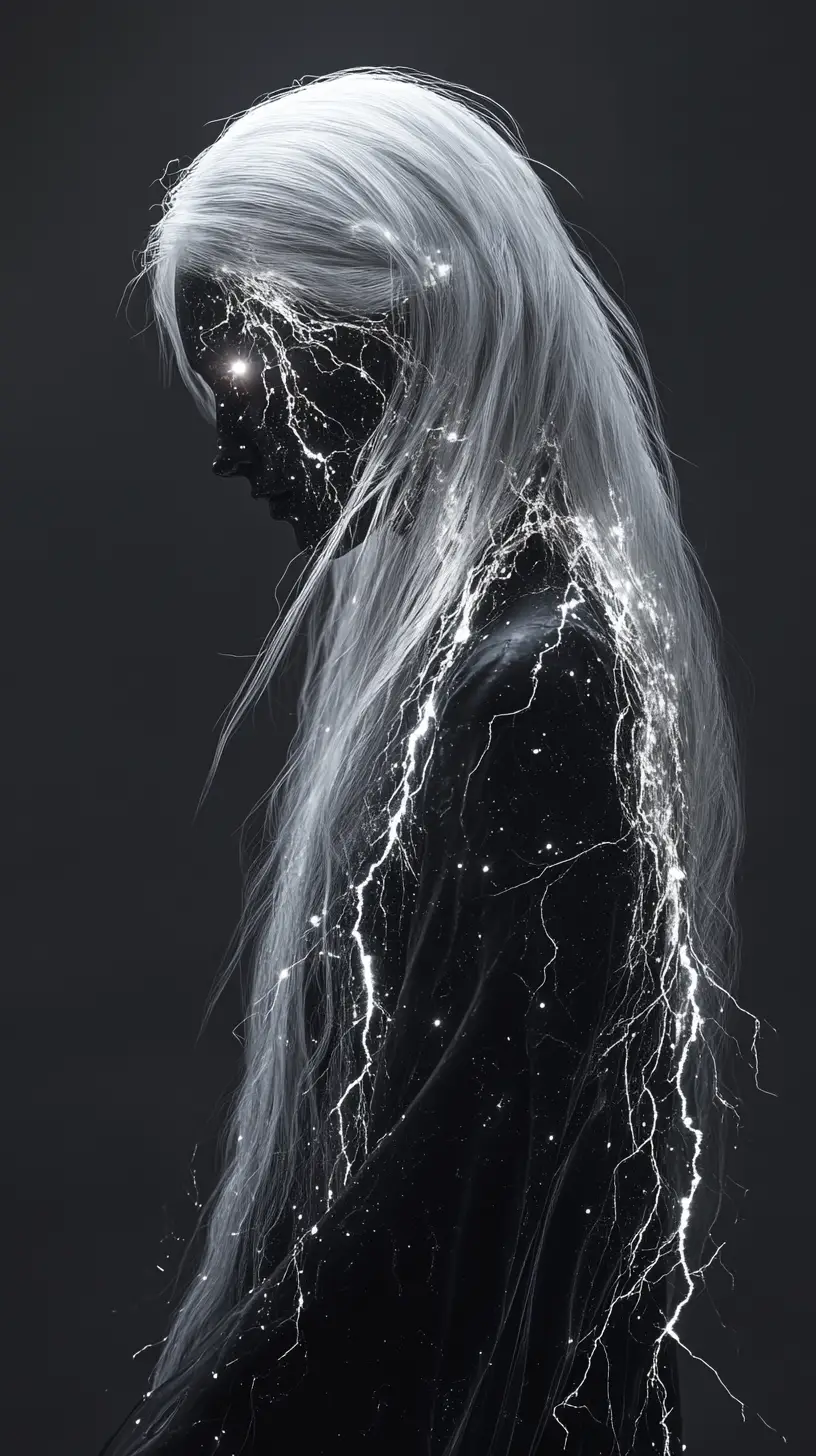 Mulher celestial de estrelas de obsidiana em perfil