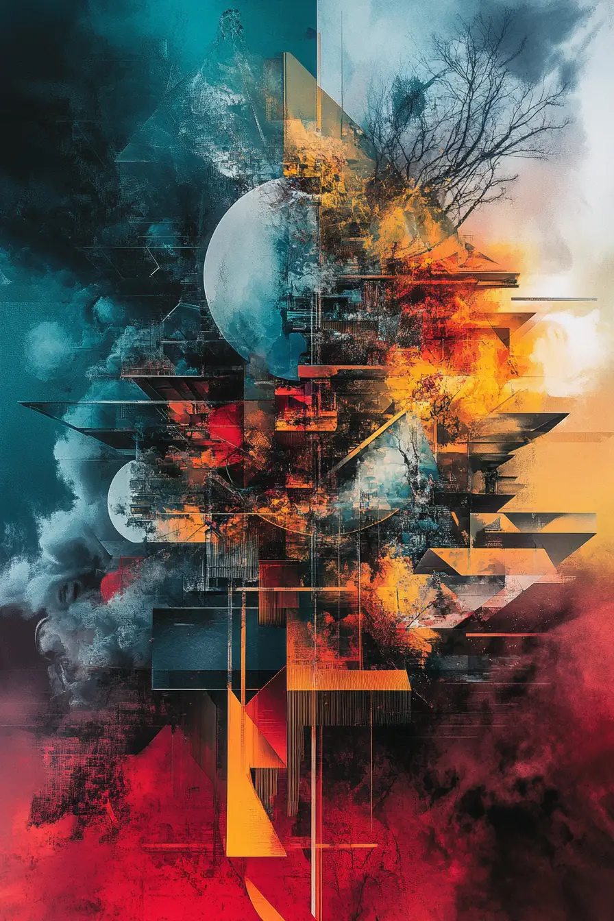 Colorful abstract surreal forms in harmonious minimalist layout