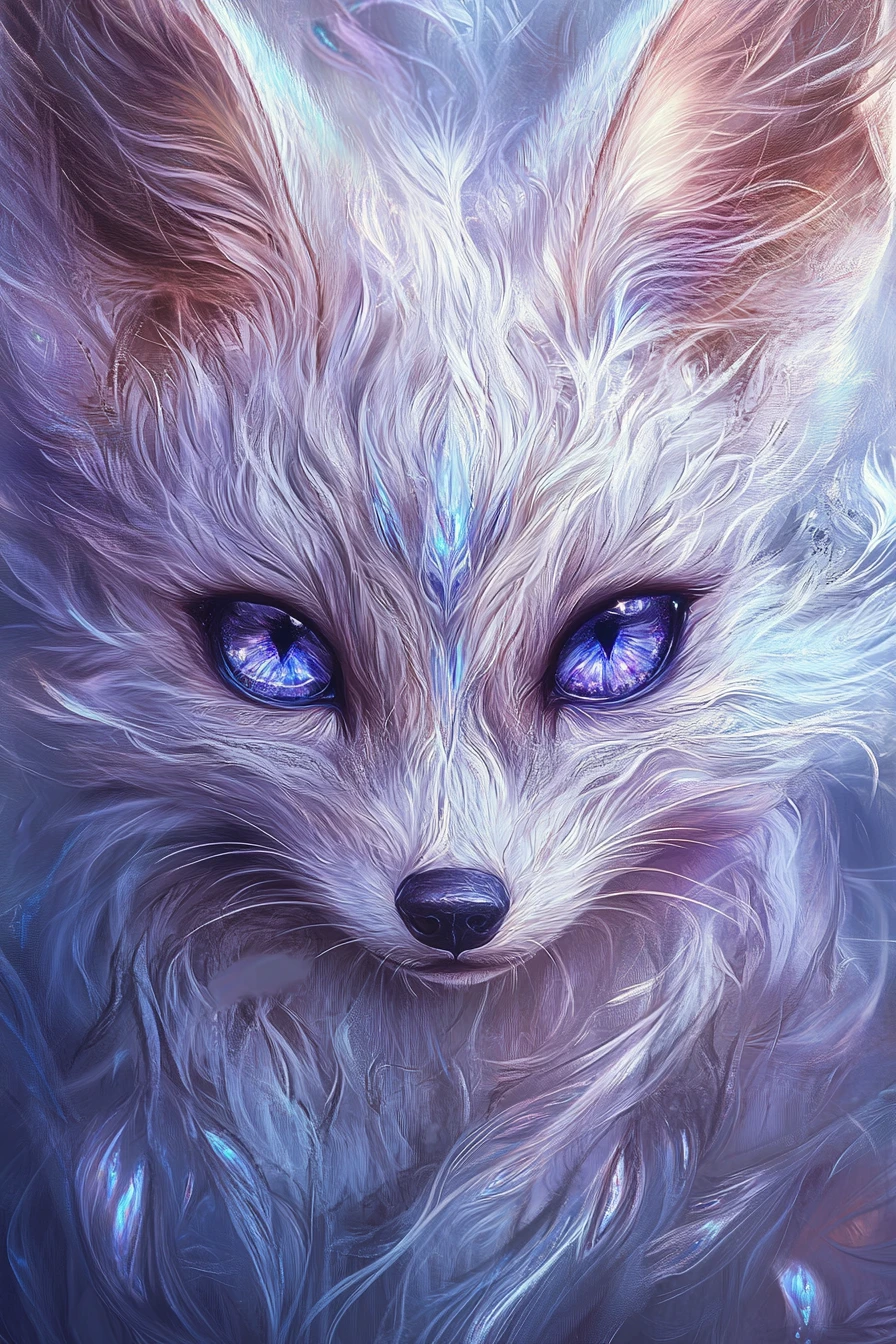 Portrait de Bébé Renard Enchanté au Pelage Irisé et Réfléchissant