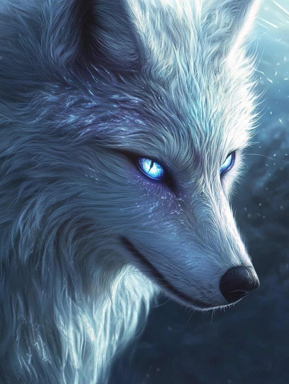 Verzauberter Spiegelwolf aus nächster Nähe mit hypnotischen Augen