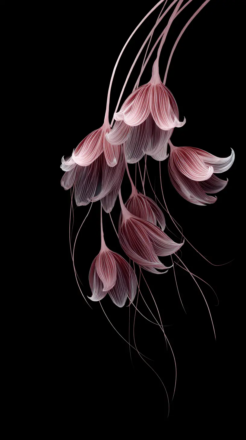 Ätherische rosa Streifen, die sich in blütenartige Lichtformen verwandeln