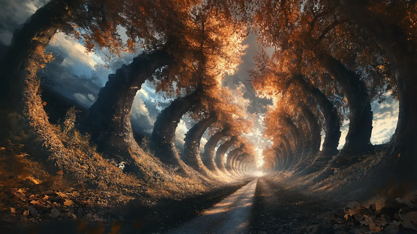 Cena surreal de ilusão de ótica com múltiplas imagens entrelaçadas