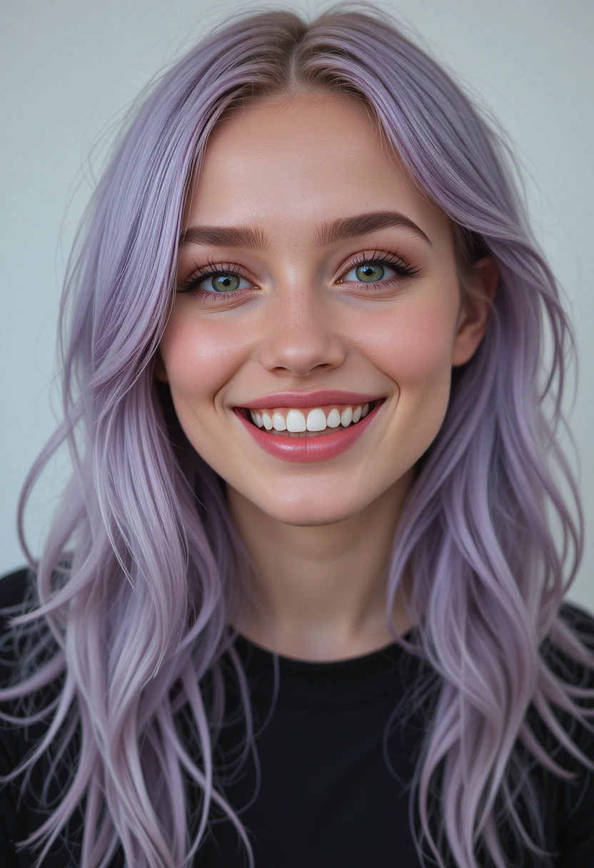 Retrato de jovem alemã com cabelo roxo pastel