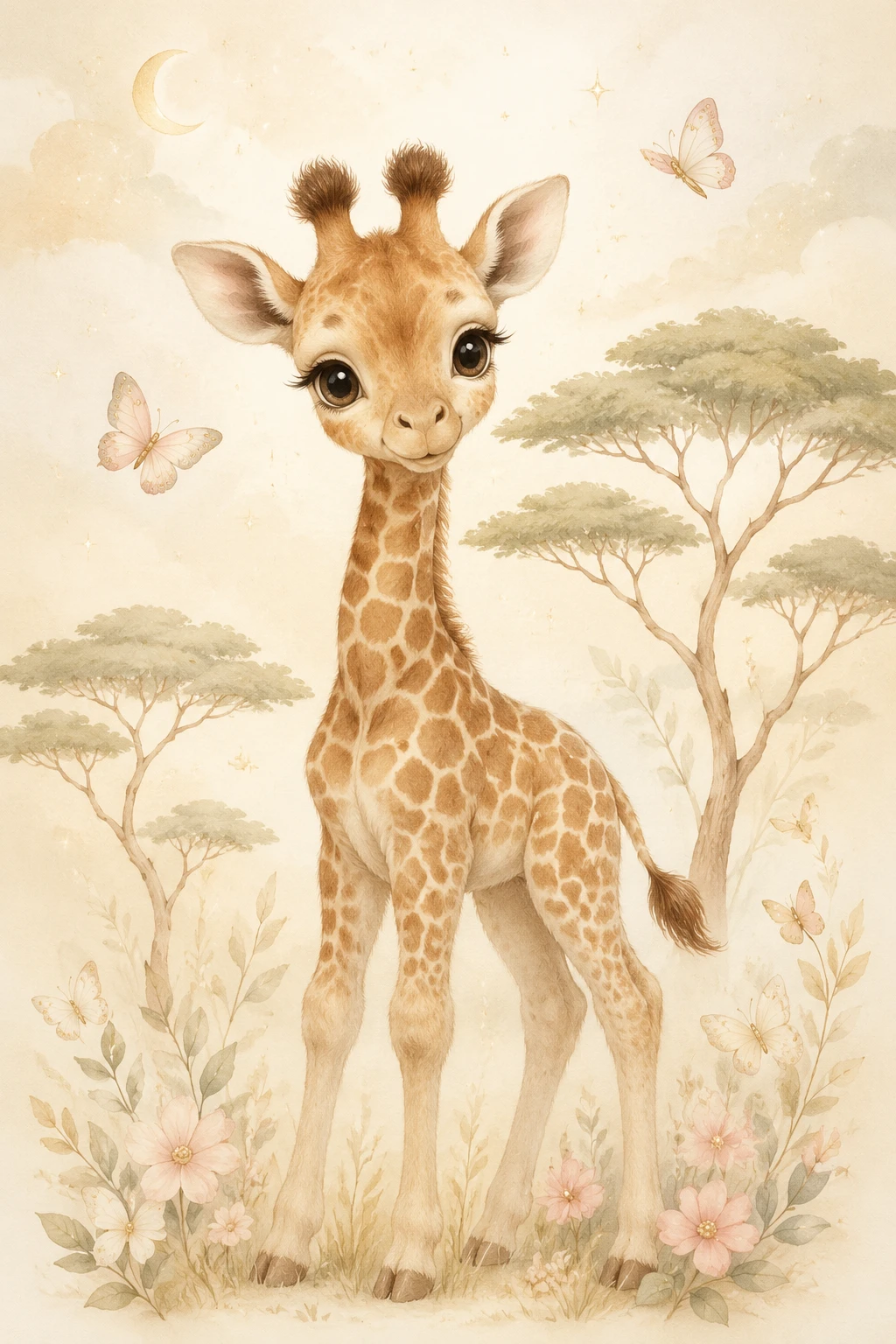 Süßes Baby-Giraffenbild mit Schmetterlingen für das Kinderzimmer