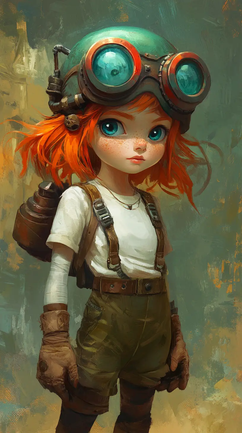 Steampunk anime girl explorer in ruined industrial city