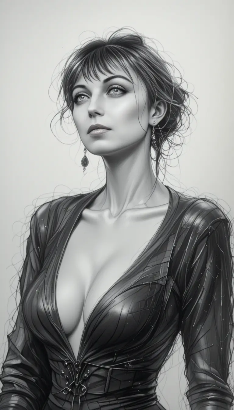 Pencil portrait of a beautiful woman in modern fantasy style
