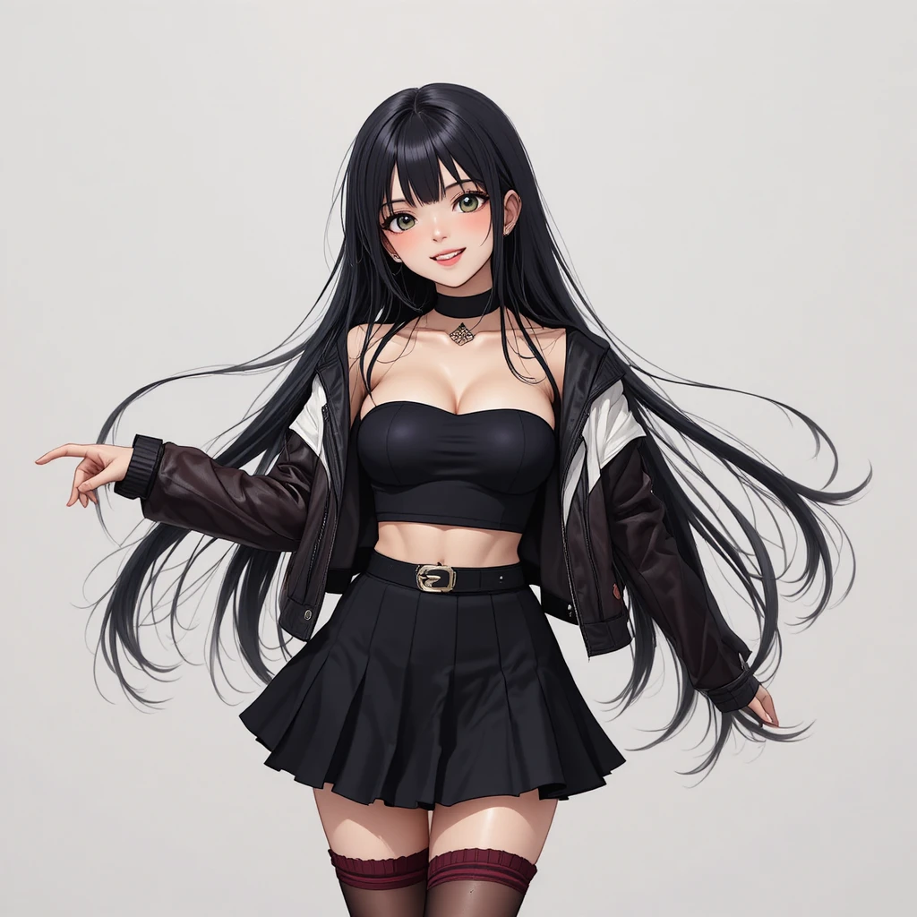 おしゃれなストリート系ファッションで踊る笑顔のアニメ少女