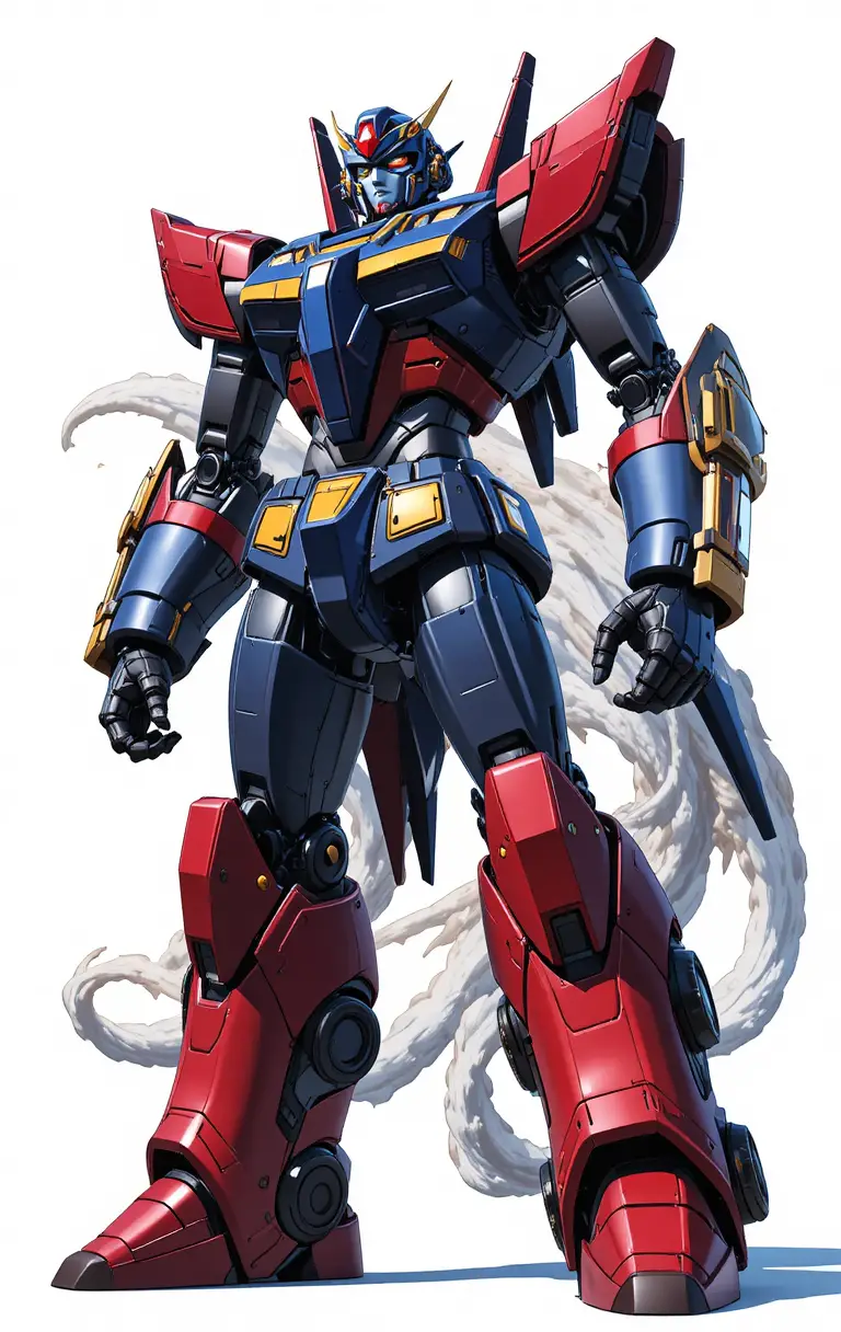 Robot géant d’anime élégant aux prises avec un monstre gigantesque
