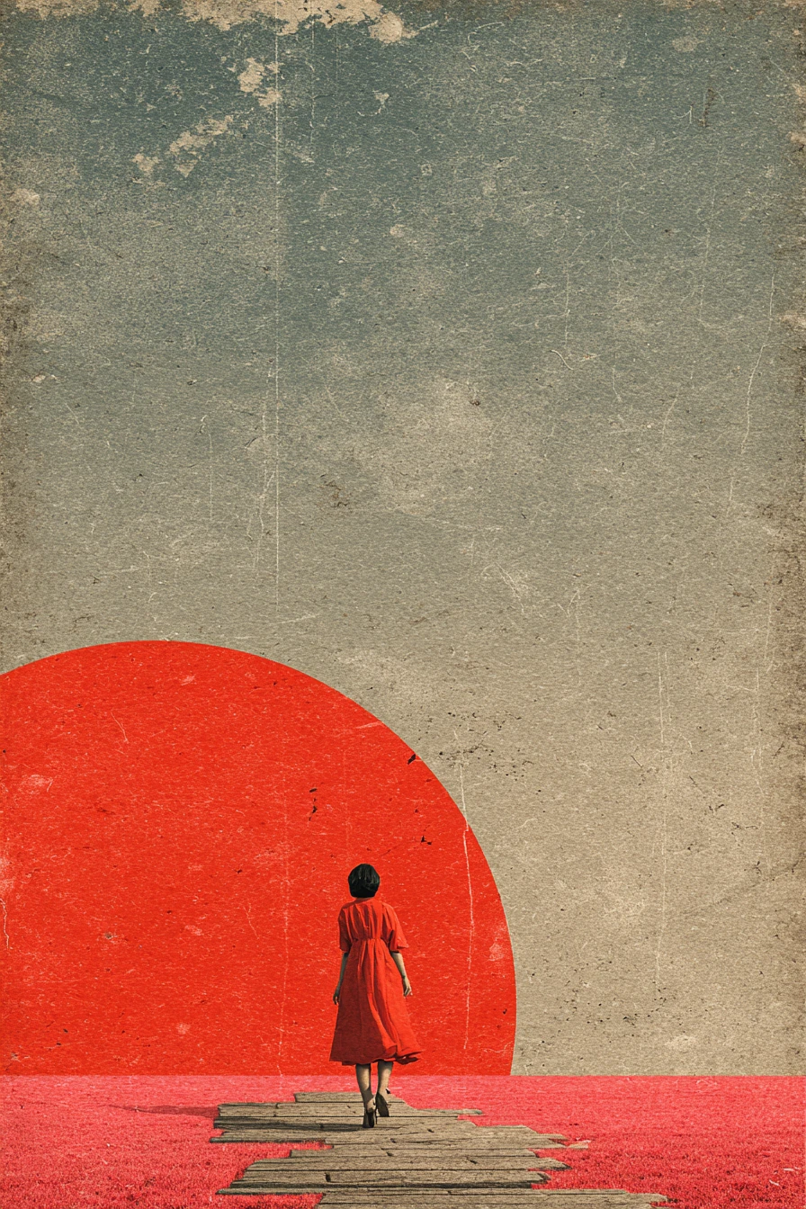 Colagem vintage surreal que expressa solidão e invisibilidade emocional