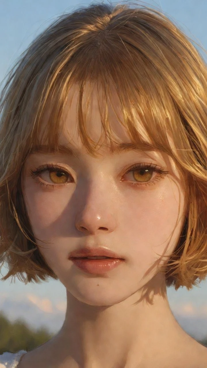 Fille d’anime timide debout sous un ciel dégagé à l’aube