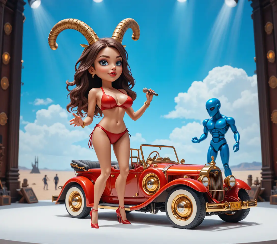 Vintage rotes Spielzeugauto und Roboter auf weißem Hintergrund