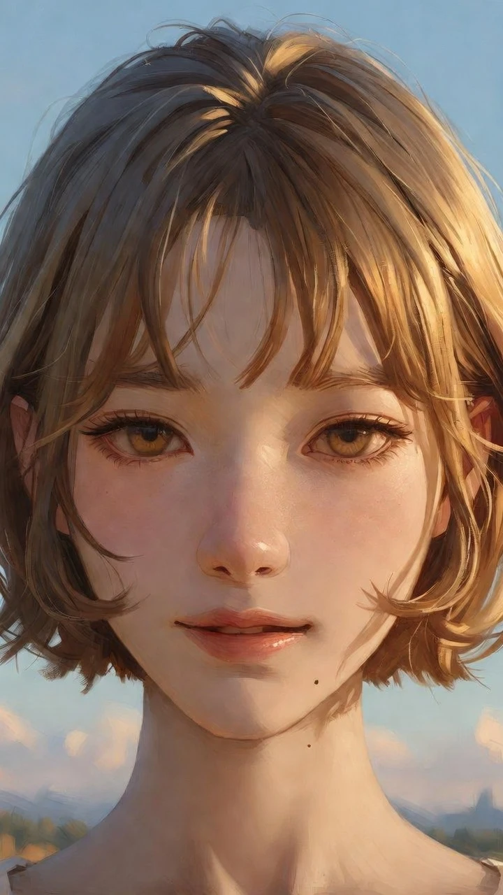 清澈黎明天空下沐浴柔和陽光的動漫少女