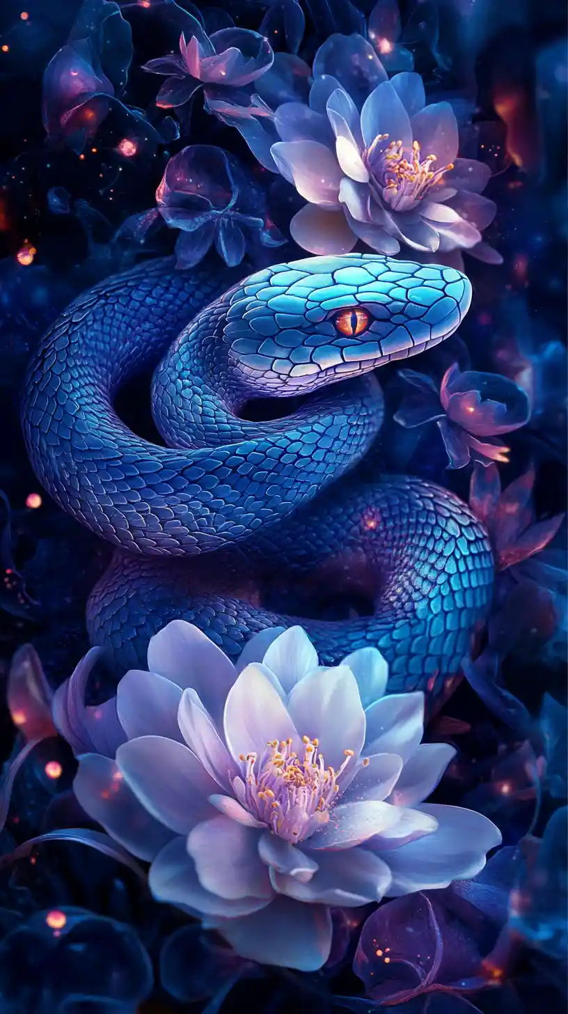 霓虹巨蛇穿梭在發光的夜花之間