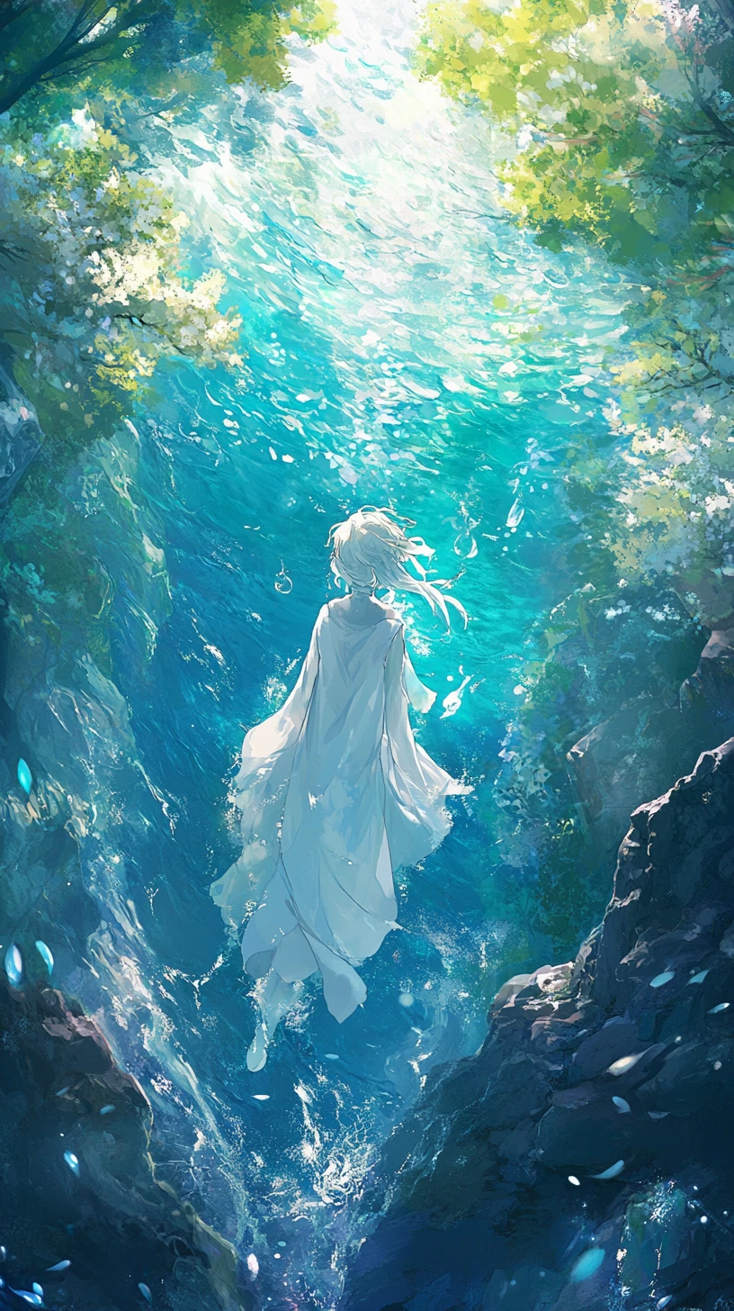 Garota de anime em uma paisagem de fantasia mística
