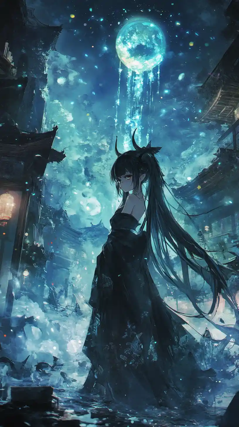 Anime-Mädchen mit Drachenschwanz, das im sonnenbeschienenen Wasser schwebt