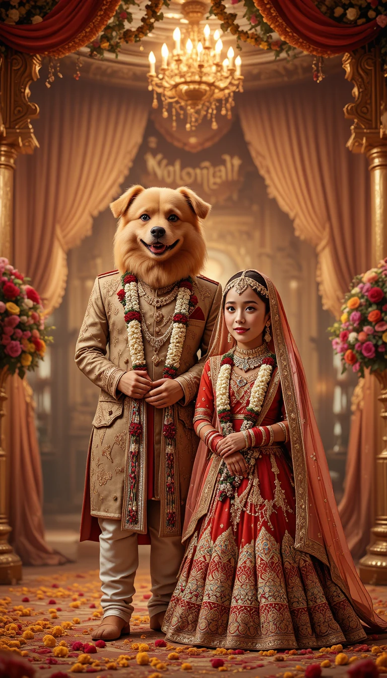 Chien anthropomorphe en marié lors d’un grand mariage indien
