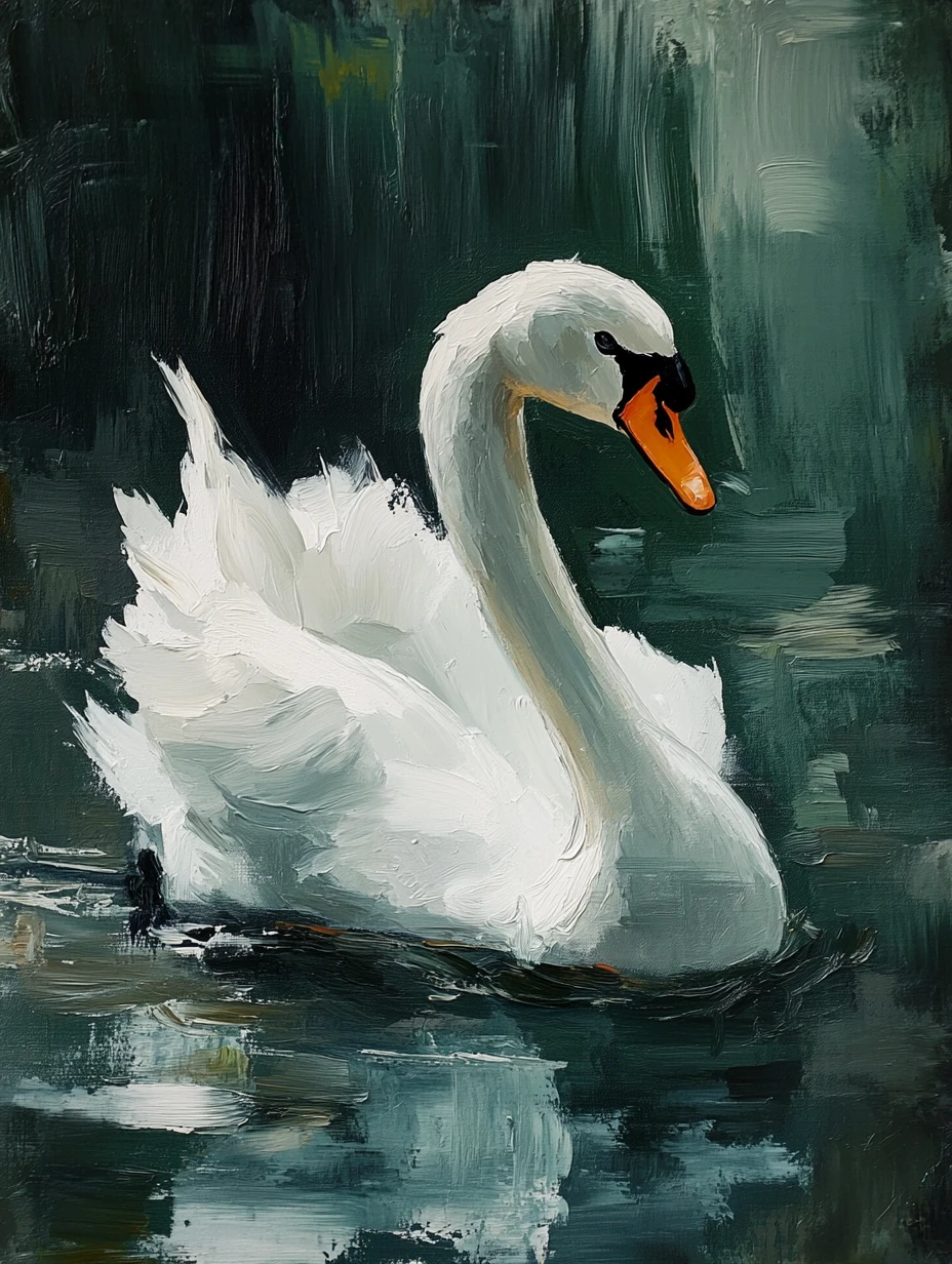 Cygne blanc gracieux nageant sur un fond abstrait sombre