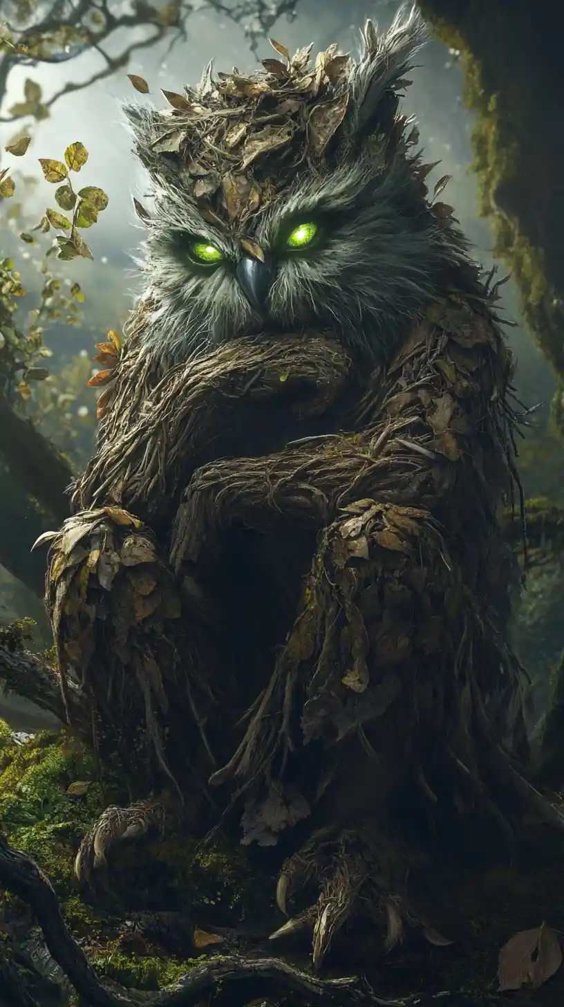 Waldgeist-Kreatur, die auf einem moosigen Hügel ruht