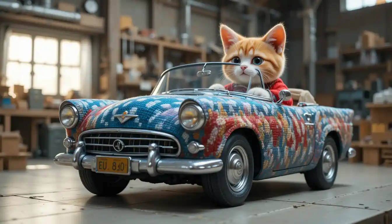 Niedliche Plüschfigur in einer digitalen Stadtszene