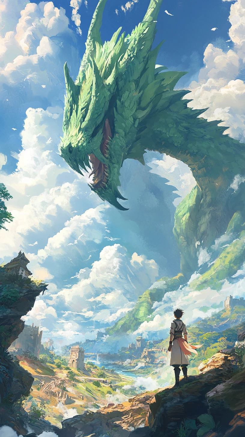 Anime-Fantasiestadt in einer mystischen Küstenprovinz