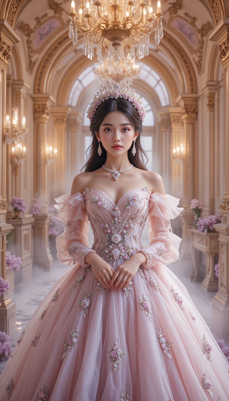 Elegante asiatische Frau in einem traumhaften Fantasy-Rokoko-Palast