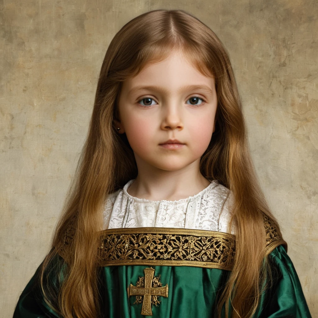 Retrato renascentista de uma jovem garota galesa de cabelos longos