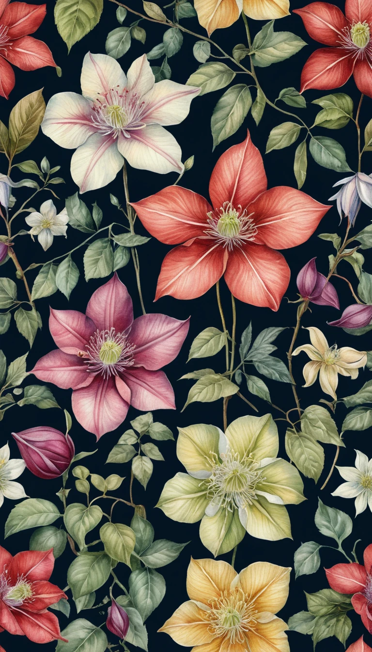Flyer coloré avec illustration aquarelle de fleurs de clématite en fleurs