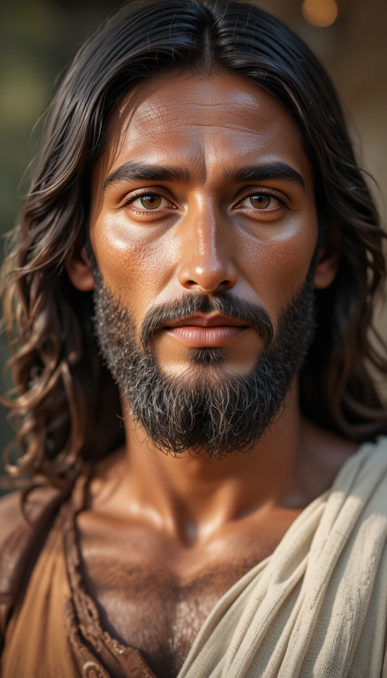 Retrato en primer plano de Jesucristo al atardecer dorado