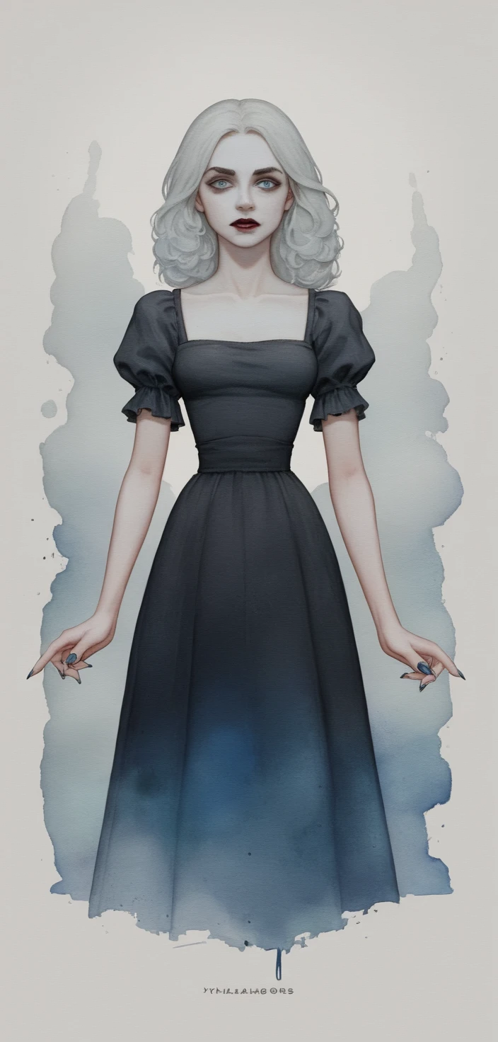 Mulher de vestido preto em um cemitério solitário