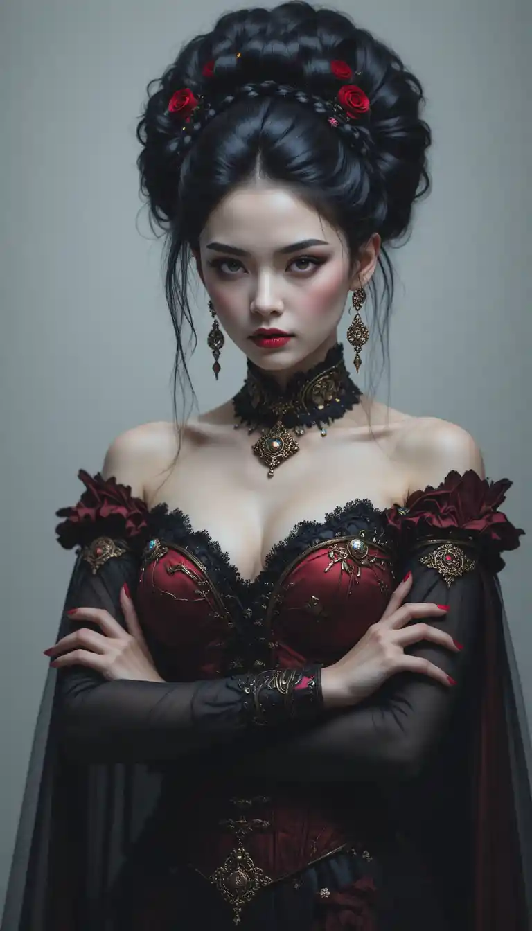 Powerful vampire woman with scarlet corset portrait