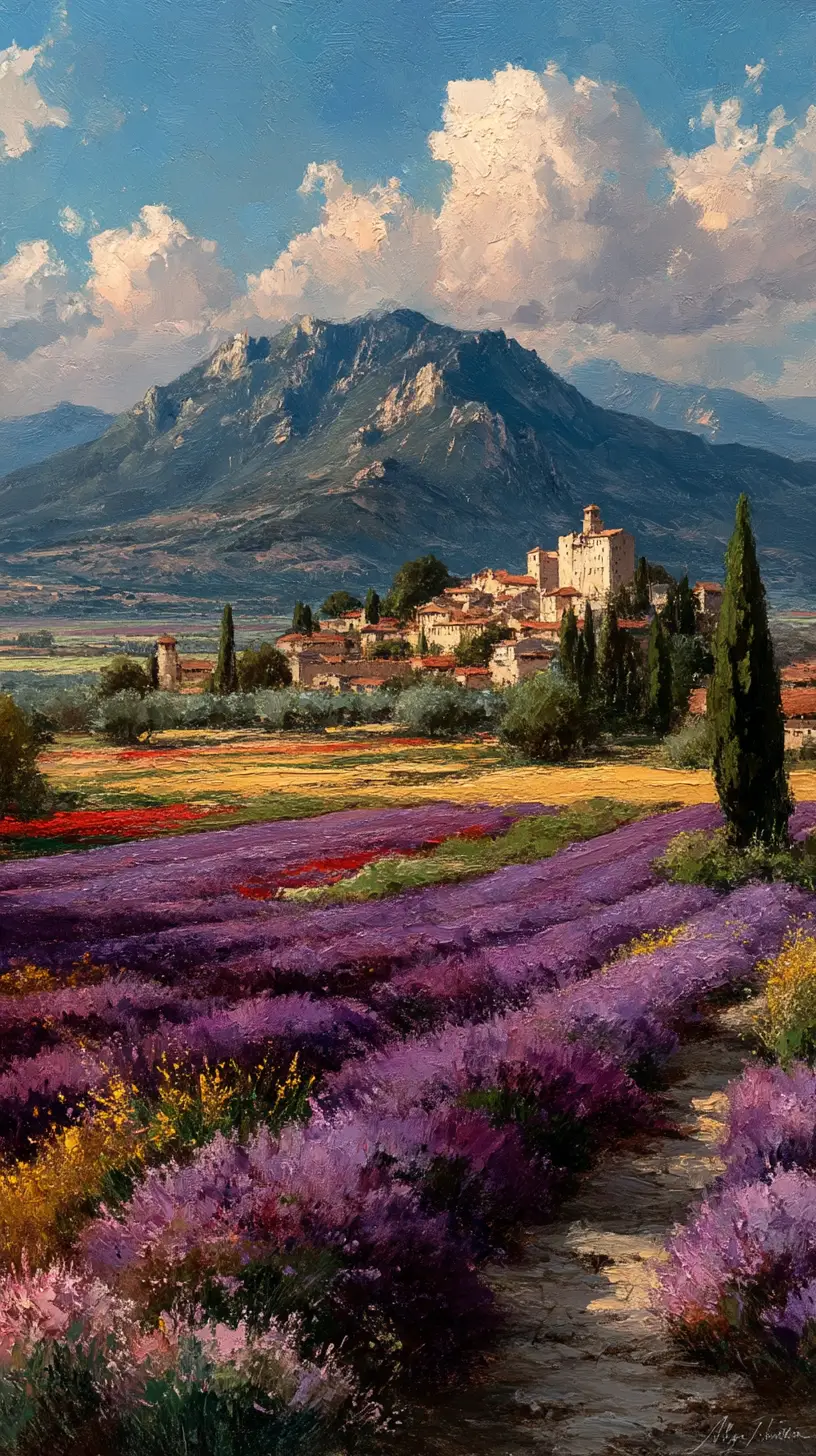 Campi di lavanda all’ora d’oro nella campagna mediterranea