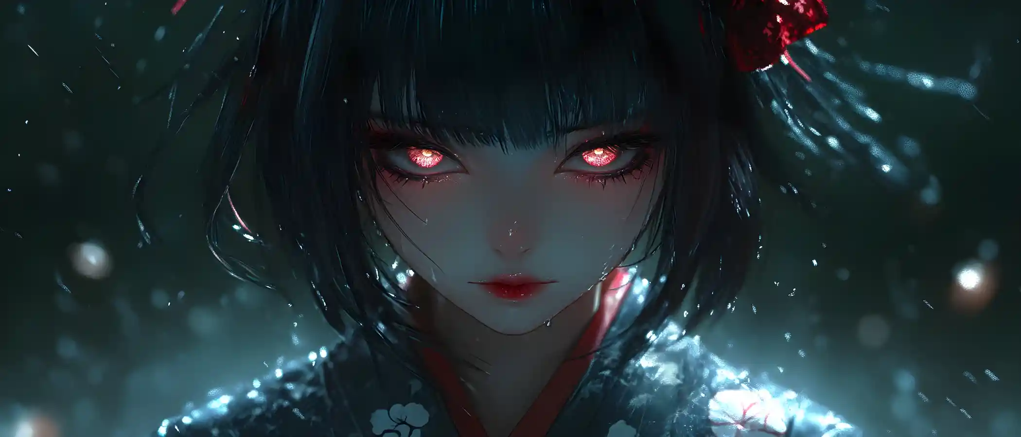 Fille d’anime 3D triste aux yeux lumineux et surnaturels