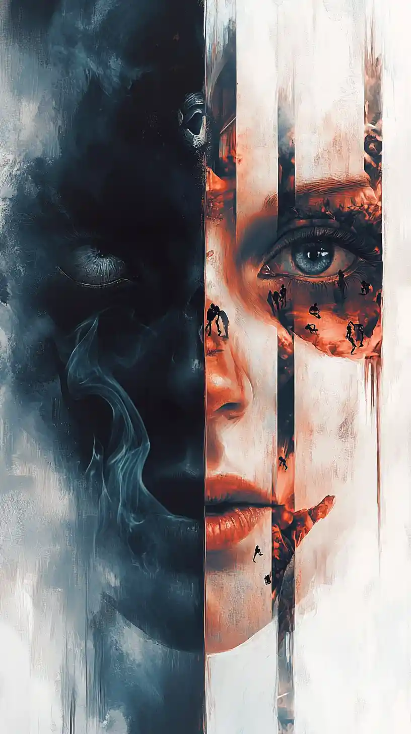 Surreal Portrait Of A Distorted Human Face In Panels