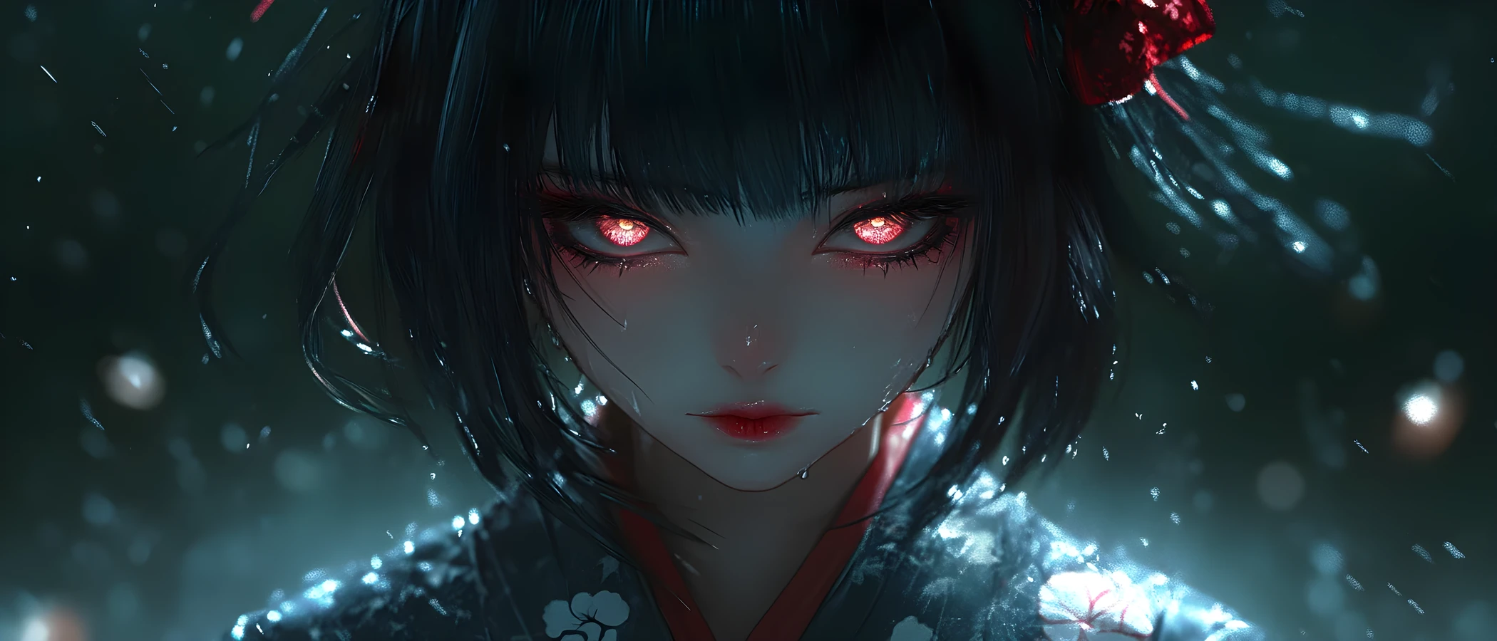 Fille d’anime 3D triste aux yeux lumineux et surnaturels