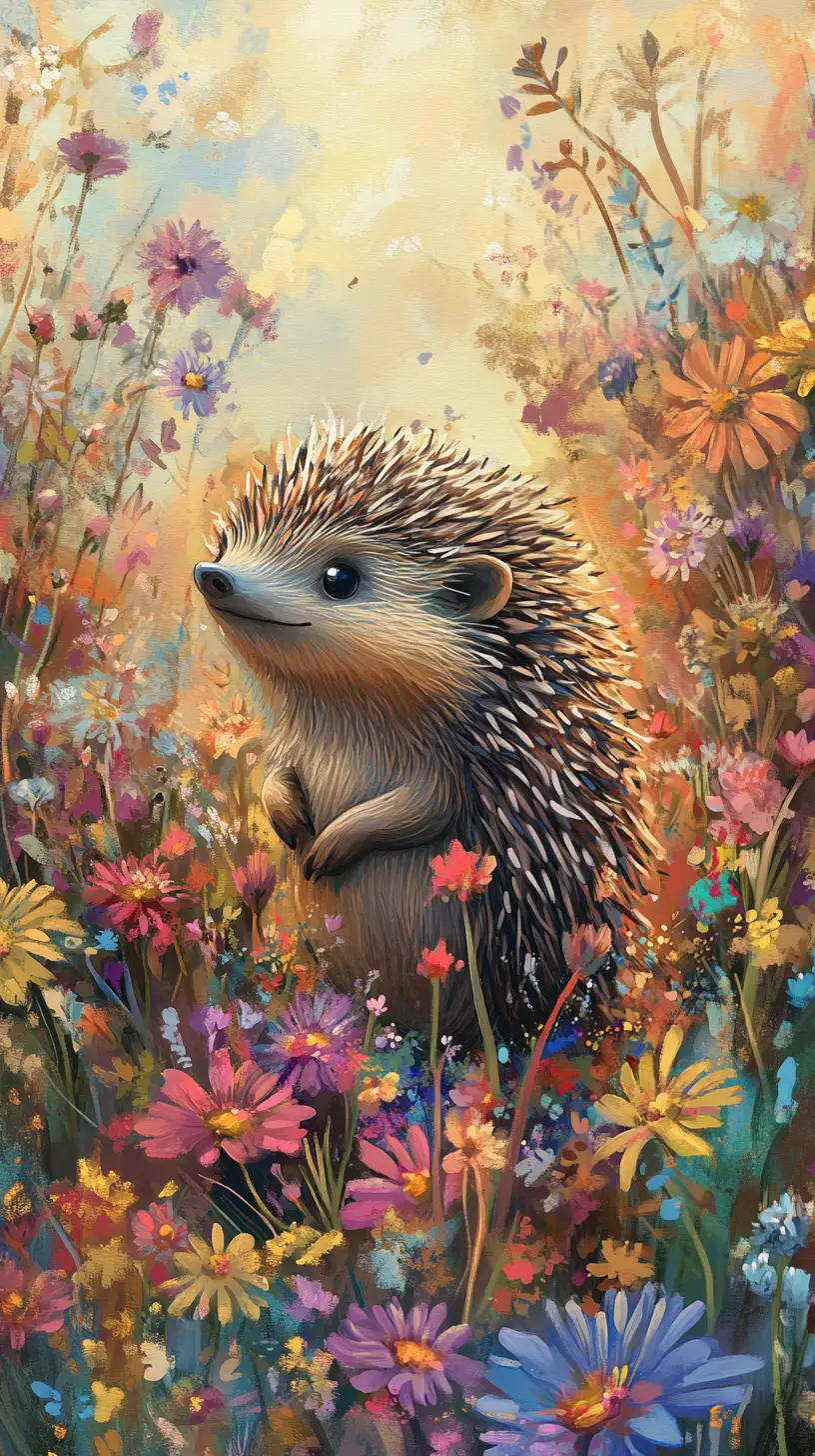 Whimsical fantasy creature exploring a sunny flower field