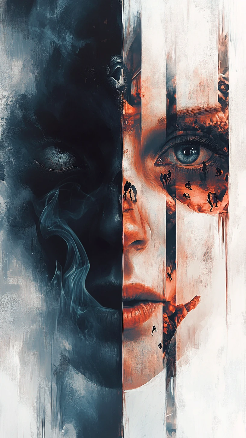 Surreal Portrait Of A Distorted Human Face In Panels