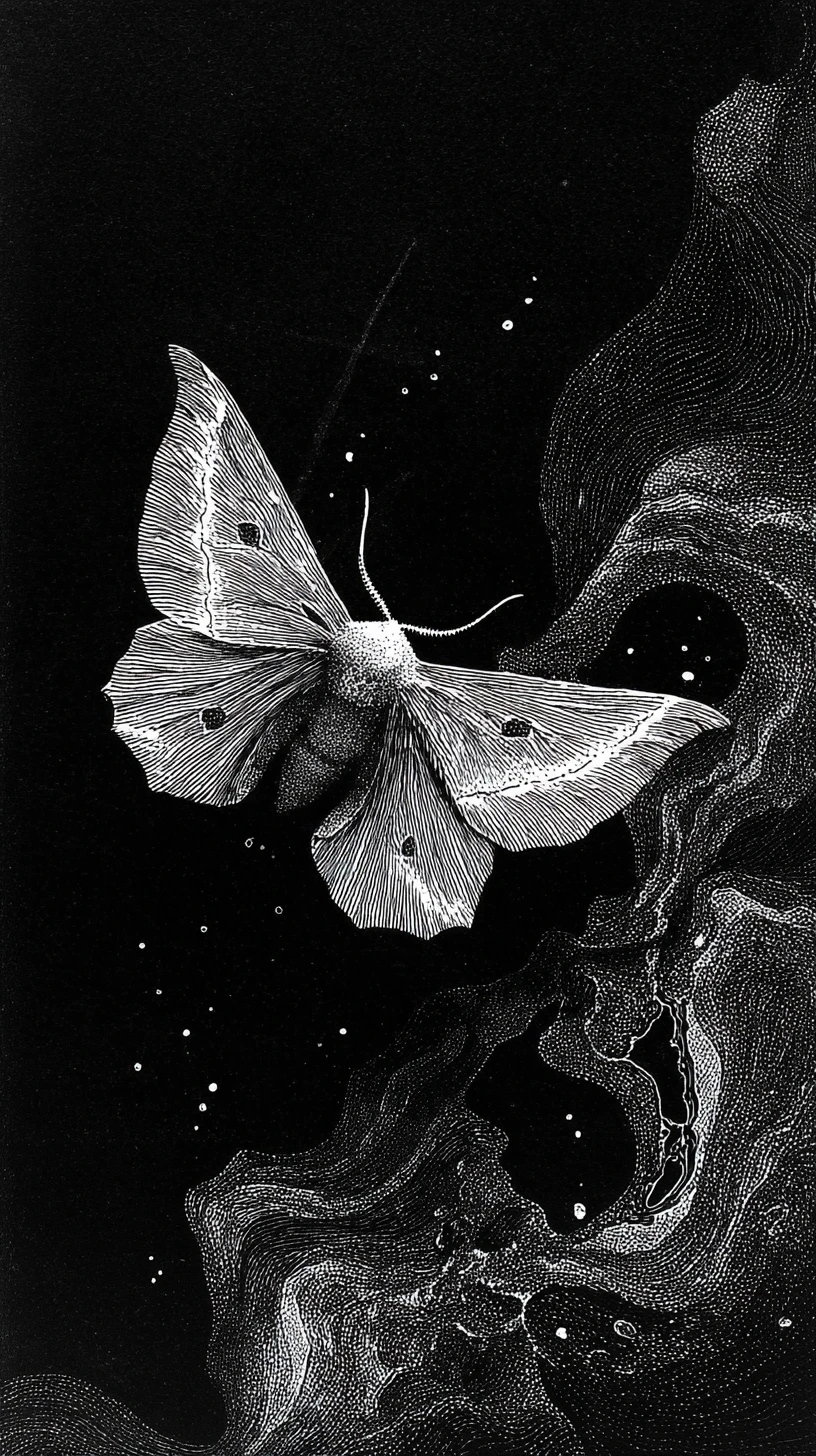Mariposa com asa floral se dissolvendo em abstração em espiral