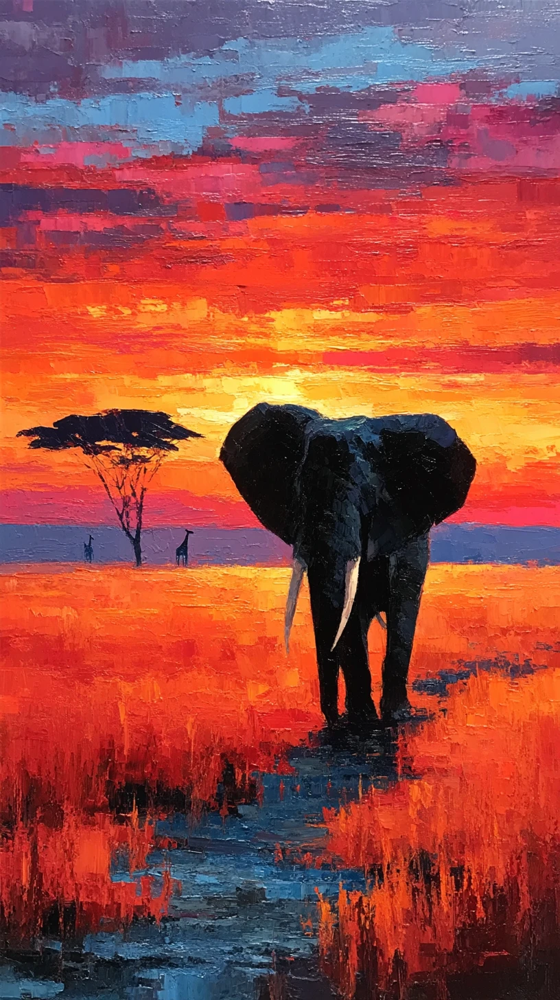 Elefante africano caminhando pela savana ao pôr do sol vibrante