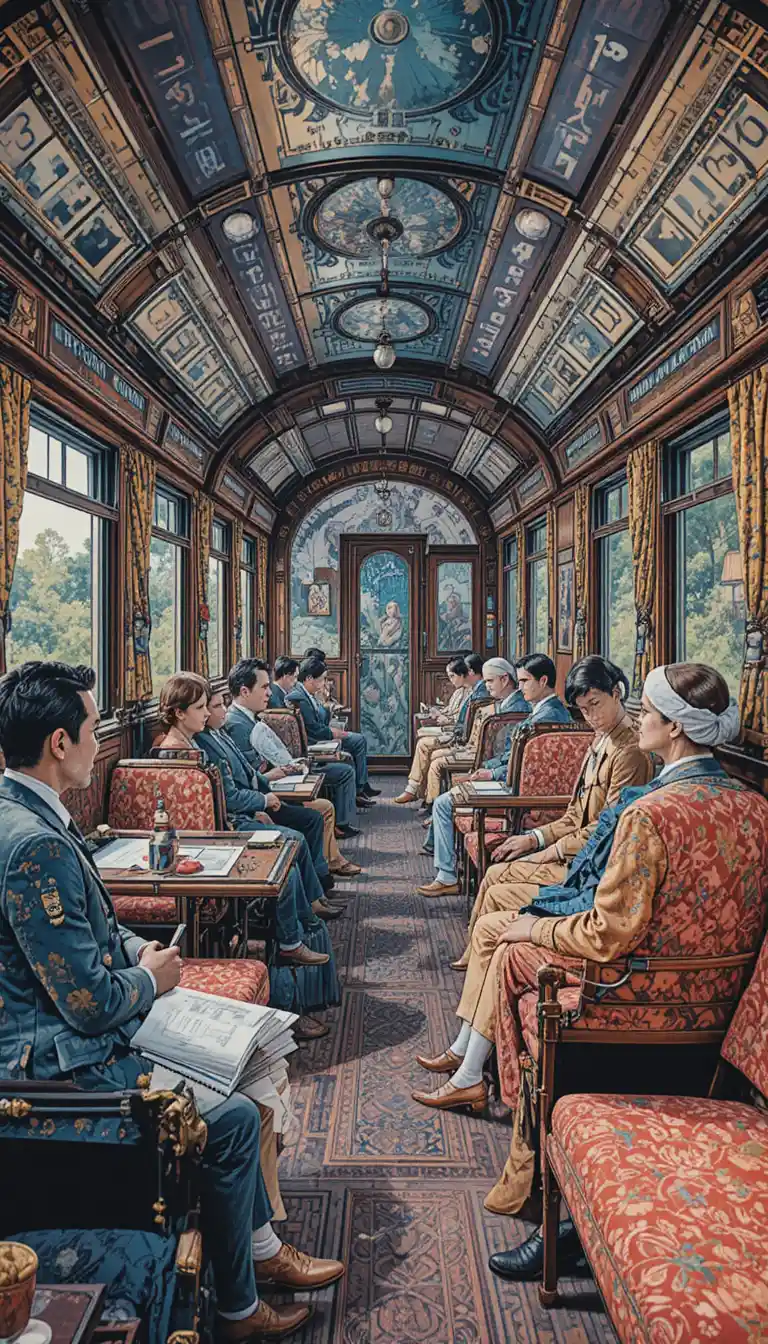 Abstract silkscreen of a distorted orient express train