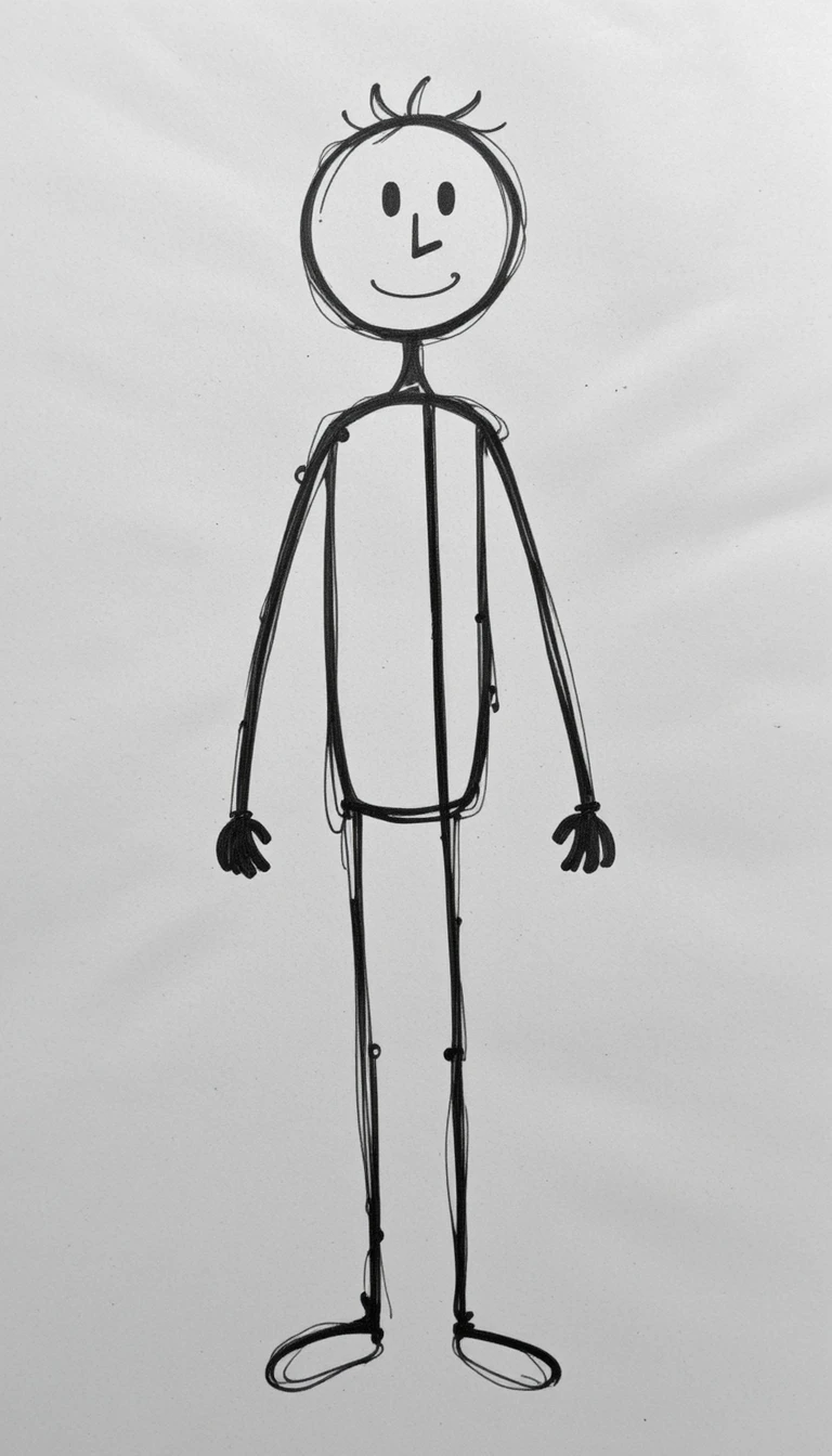 Figura de palito simples em preto e branco em fundo branco